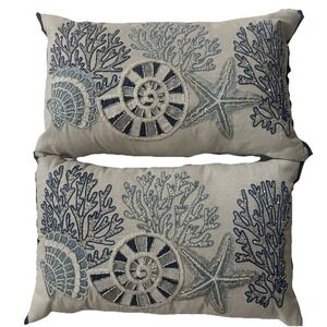 Coastal Collection Nautical Beach Beaded Embroidered Pillow 14x22 Starfish,Shell
